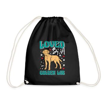 Golden Labrador LOVED BY A GOLDEN LAB Dog Mom - Drawstring Bag - black - Front