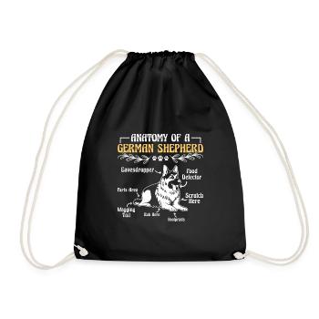 German Shepherd ANATOMY OF A GERMAN SHEPHERD Owner - Drawstring Bag - black - Front