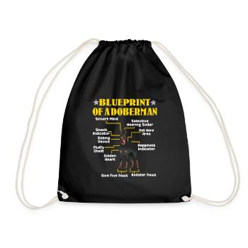 Doberman Dogs BLUEPRINT OF A DOBERMAN Funny - Drawstring Bag - black - Front