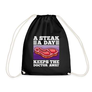 Funny Carnivore A Steak A Day Keeps Doc Away - Drawstring Bag - black - Front
