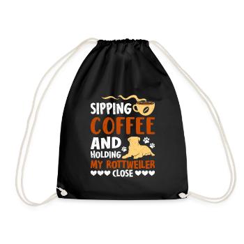Rottie SIPPING COFFEE AND HOLDING MY ROTTWEILER - Drawstring Bag - black - Front