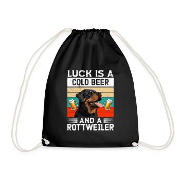 Rottweiler owner LUCK IS A COLD BEER AND A - Drawstring Bag - black - Front
