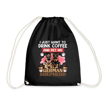 GERMAN SHEPHERD JUST WANT TO DRINK COFFEE AND PET - Drawstring Bag - black - Front