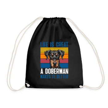 Doberman Dog Owner LIFE IS GREAT A DOBERMAN - Drawstring Bag - black - Front