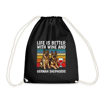 German Shepherd Life is Better with Wine and German - Drawstring Bag - black - Front