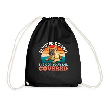 French Bulldog DEVOTED DOGGO Funny - Drawstring Bag - black - Front