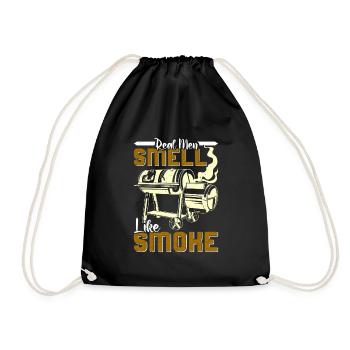 Meat Lovers REAL MEN SMELL LIKE SMOKE Funny - Drawstring Bag - black - Front
