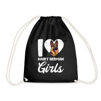 German Shepherd I LOVE HAIRY GERMAN GIRLS - Drawstring Bag - black - Front