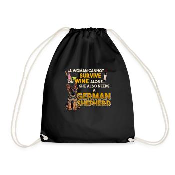 German Shepherd WOMAN CANNOT SURVIVE ON WINE - Drawstring Bag - black - Front