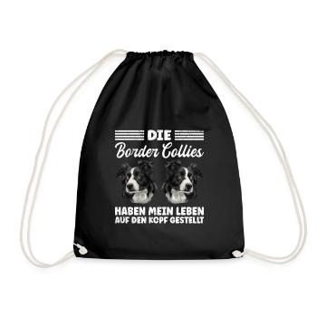 Border Collies MY LIFE TURNED UPSIDE DOWN - Drawstring Bag - black - Front