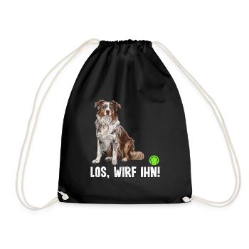 Australian Shepherd COME ON, THROW IT! Fun - Drawstring Bag - black - Front