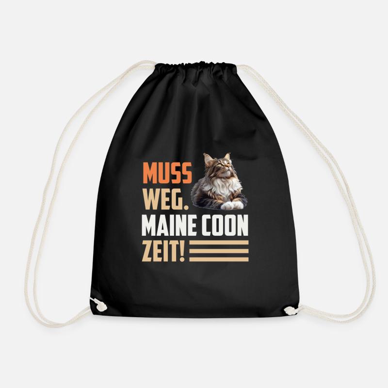 Maine Coon MUSS WEG. MAINE COON ZEIT! Lustiges - Turnbeutel - Schwarz