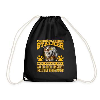 Australian Shepherd PERSONAL STALKER Funny - Drawstring Bag - black - Front