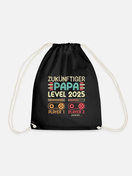 ZUKÜNFTIGER PAPA LEVEL 2025 Vintage Spielerpapa - Turnbeutel - Schwarz