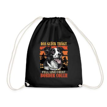 Border Collie LUCKY WEARS FUR AND IS CALLED BORDER - Drawstring Bag - black - Front