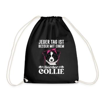 Border Collie JEDER TAG IST BESSER MIT BORDER - Turnbeutel - Schwarz - Vorne