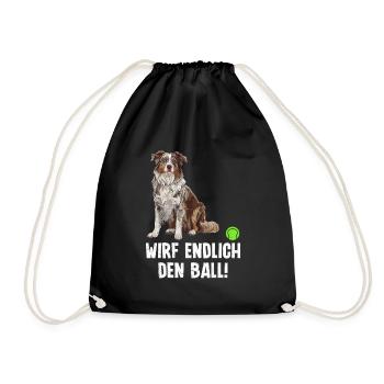 Australian Shepherd FINALLY THROW THE BALL! - Drawstring Bag - black - Front