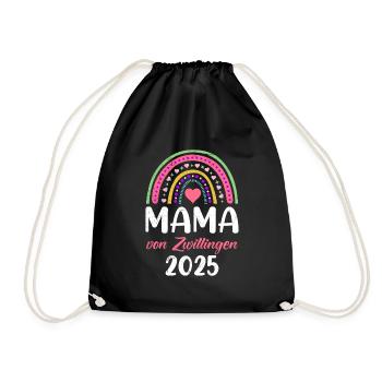 MOM OF TWINS 2025 Expectant Twin Mom - Drawstring Bag - black - Front