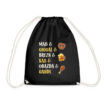 Mass Giggal Pretzels Kas Obazda Gaudi Bavarian Words - Drawstring Bag - black - Front