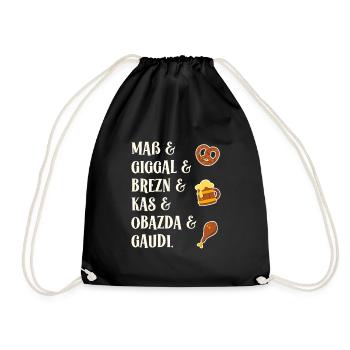Mass Giggal Pretzels Kas Obazda Gaudi Bavarian Words - Drawstring Bag - black - Front