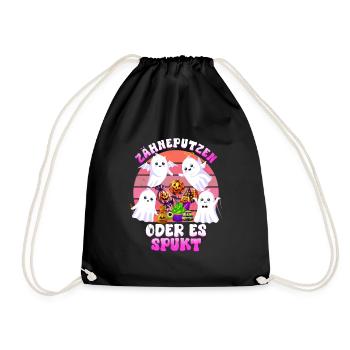 Halloween Kids BRUSH YOUR TEETH OR IT'S HAUNTED Funny - Drawstring Bag - black - Front