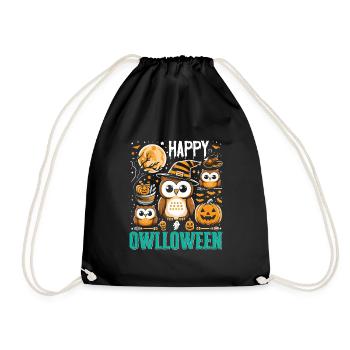 Halloween Kostüm Kinder HAPPY OWLLOWEEN Lustiges - Turnbeutel - Schwarz - Vorne