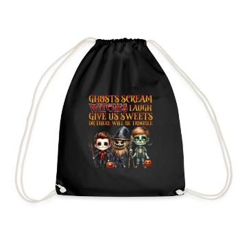 Halloween GEISTER SCHREIEN HEXEN LACHEN Lustiges - Turnbeutel - Schwarz - Vorne