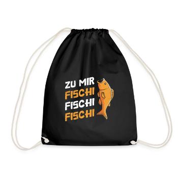 Angler Outfit ZU MIR FISCHI FISCHI FISCHI Lustiges - Turnbeutel - Schwarz - Vorne