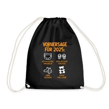 Werdende Eltern Vorhersage für 2025 Werdender Papa - Turnbeutel - Schwarz - Vorne