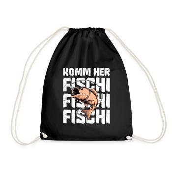 Angler KOMM HER FISCHI FISCHI FISCHI Lustiges - Turnbeutel - Schwarz - Vorne