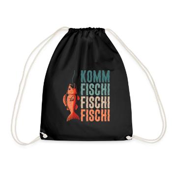 Angler KOMM FISCHI FISCHI FISCHI Lustiges Angeln - Turnbeutel - Schwarz - Vorne