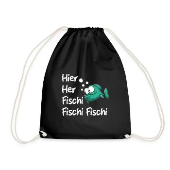 Angeln HIER HER FISCHI FISCHI FISCHI Lustiges - Turnbeutel - Schwarz - Vorne