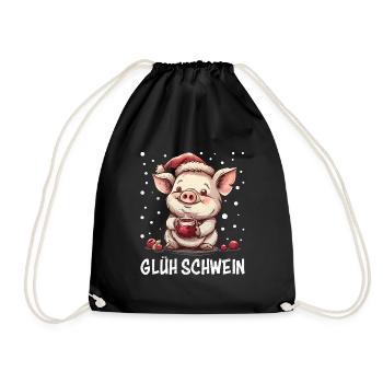 Glühwein Liebhaber GLÜH SCHWEIN Lustiges - Turnbeutel - Schwarz - Vorne