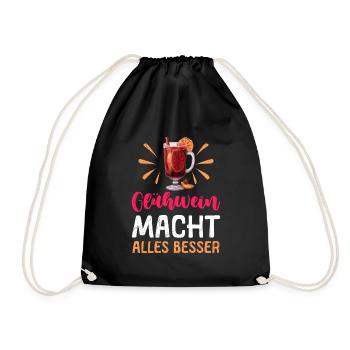 GLÜHWEIN MACHT ALLES BESSER Lustiges Glühwein - Turnbeutel - Schwarz - Vorne