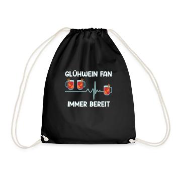 GLÜHWEIN FAN IMMER BEREIT Lustiges Glühwein - Turnbeutel - Schwarz - Vorne