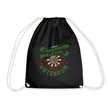 Dart Spieler AM LIEBSTEN SPIELE ICH UNTENRUM - Turnbeutel - Schwarz - Vorne