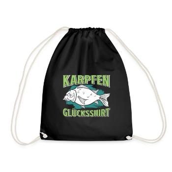 Angler Outfiit KARPFEN GLÜCKSSHIRT Lustiges - Turnbeutel - Schwarz - Vorne