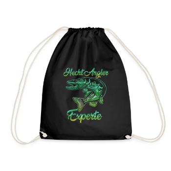HECHT ANGLER EXPERTE Angeln Geburtstags Angler - Turnbeutel - Schwarz - Vorne