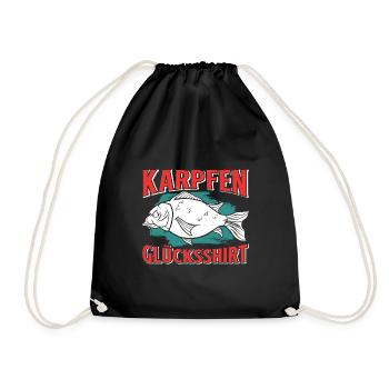 Angler Outfiit KARPFEN GLÜCKSSHIRT Lustiges - Turnbeutel - Schwarz - Vorne
