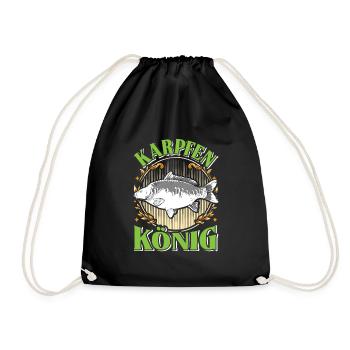 KAPRFEN KÖNIG Lustiges Karpfen Angler Outfit - Turnbeutel - Schwarz - Vorne