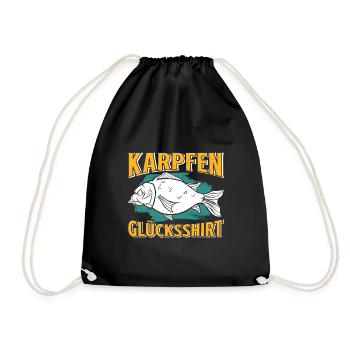 Angler Outfiit KARPFEN GLÜCKSSHIRT Lustiges - Turnbeutel - Schwarz - Vorne