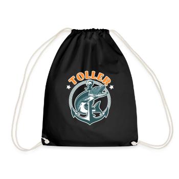 Angler Outfit TOLLER HECHT Lustiges Angeln Hobby - Turnbeutel - Schwarz - Vorne