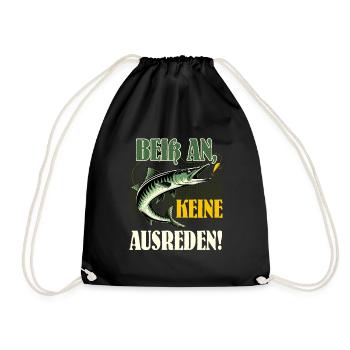 Angler BEISS AN KEINE AUSREDEN! Lustiges Hecht - Turnbeutel - Schwarz - Vorne