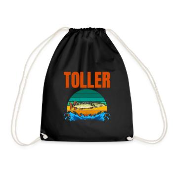Angeln TOLLER HECHT Lustiges Angler Outfit - Turnbeutel - Schwarz - Vorne