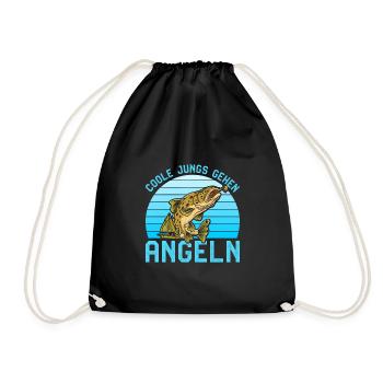 Angler Geburtstag COOLE JUNGS GEHEN ANGELN Lustig - Turnbeutel - Schwarz - Vorne