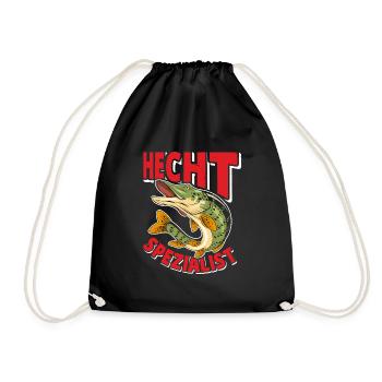 Angler Outfit HECHT SPEZIALIST Lustiges Angeln - Turnbeutel - Schwarz - Vorne