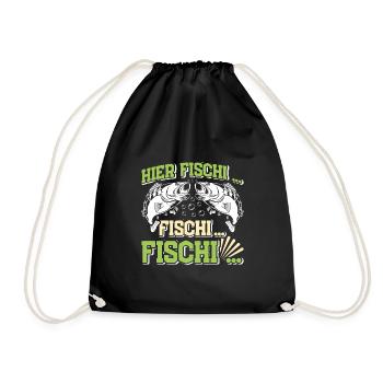 Angler Outfit HIER FISCHI FISCHI FISCHI Lustiges - Turnbeutel - Schwarz - Vorne