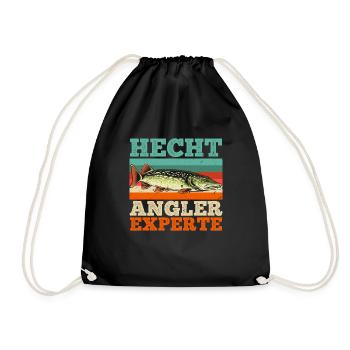HECHT ANGLER EXPERTE Angeln Geburtstags Angler - Turnbeutel - Schwarz - Vorne