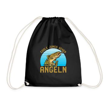 Angler Geburtstag COOLE JUNGS GEHEN ANGELN Lustig - Turnbeutel - Schwarz - Vorne