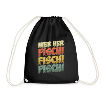 Angeln Hobby HIER HER FISCHI FISCHI FISCHI Lustig - Turnbeutel - Schwarz - Vorne